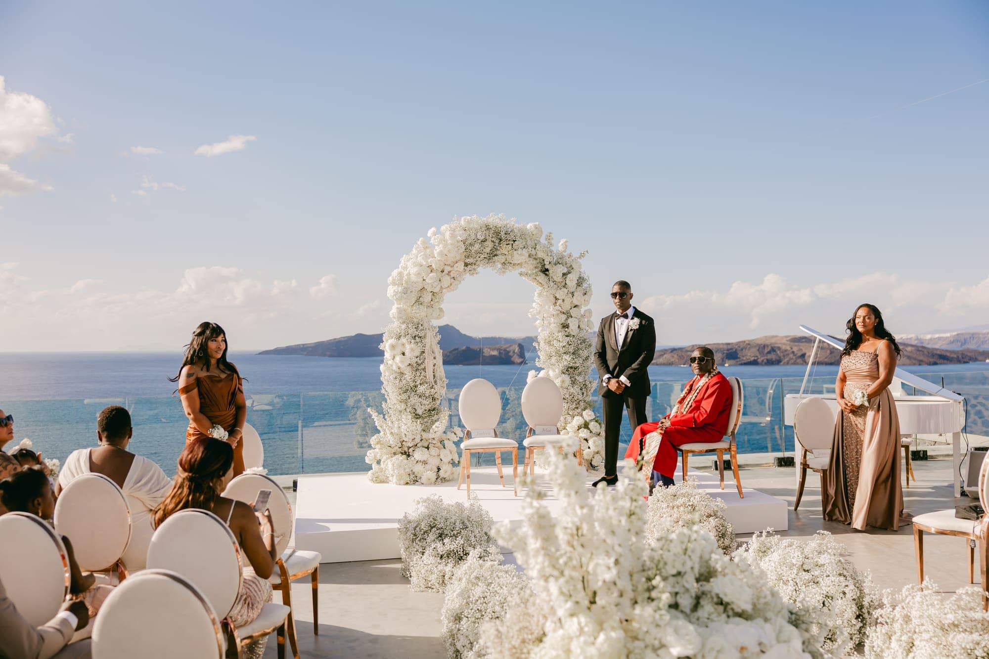 Irlon & Jailleen — the ceremony on the caldera terrace, Caldera terrace, Santorini