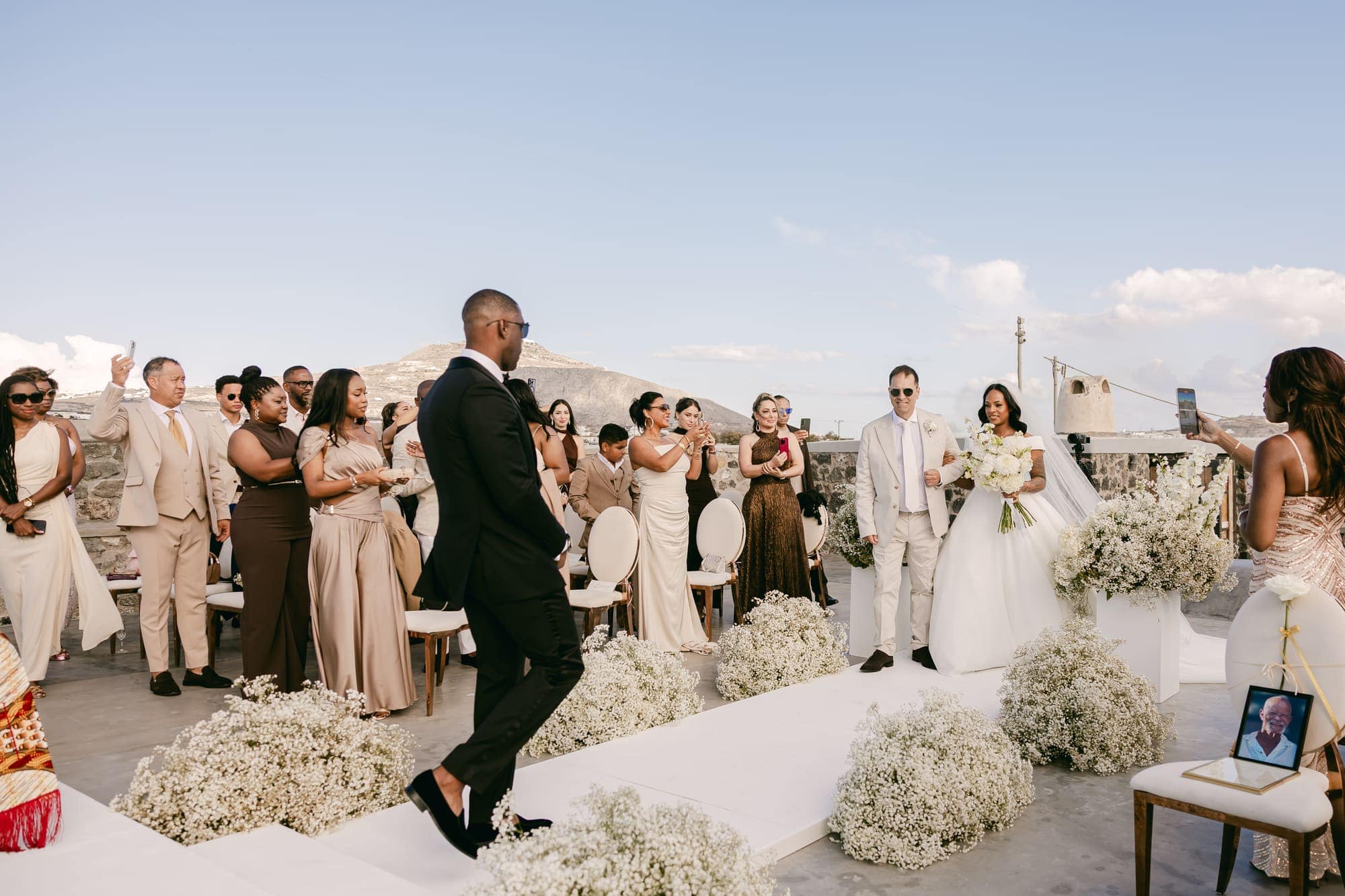 Irlon & Jailleen — the ceremony on the caldera terrace, Caldera terrace, Santorini