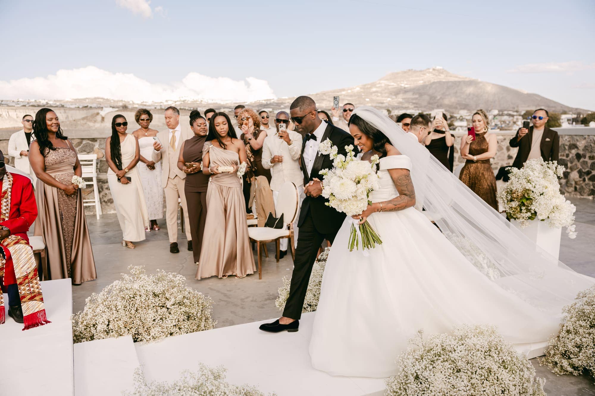 Irlon & Jailleen — the ceremony on the caldera terrace, Caldera terrace, Santorini