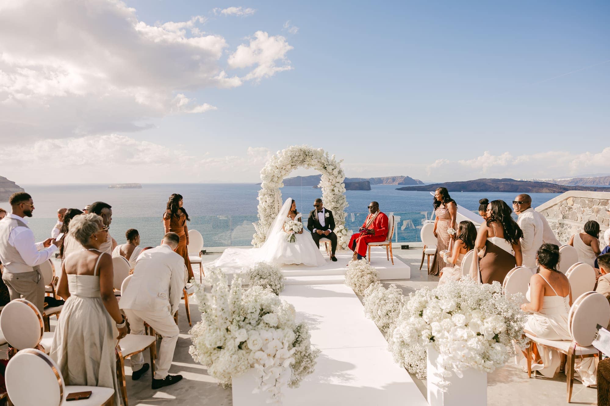Irlon & Jailleen — the ceremony on the caldera terrace, Caldera terrace, Santorini