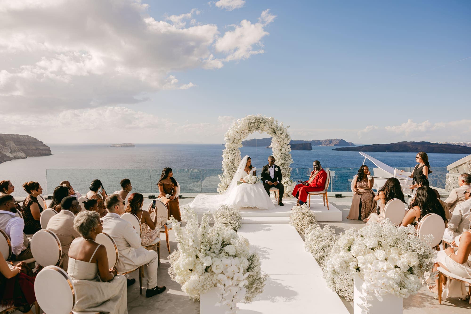 Irlon & Jailleen — the ceremony on the caldera terrace, Caldera terrace, Santorini