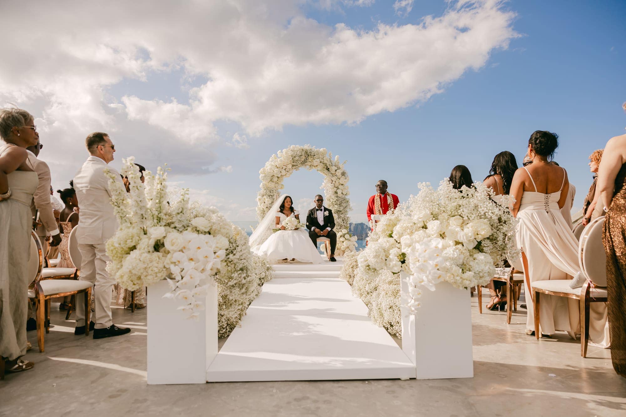 Irlon & Jailleen — the ceremony on the caldera terrace, Caldera terrace, Santorini