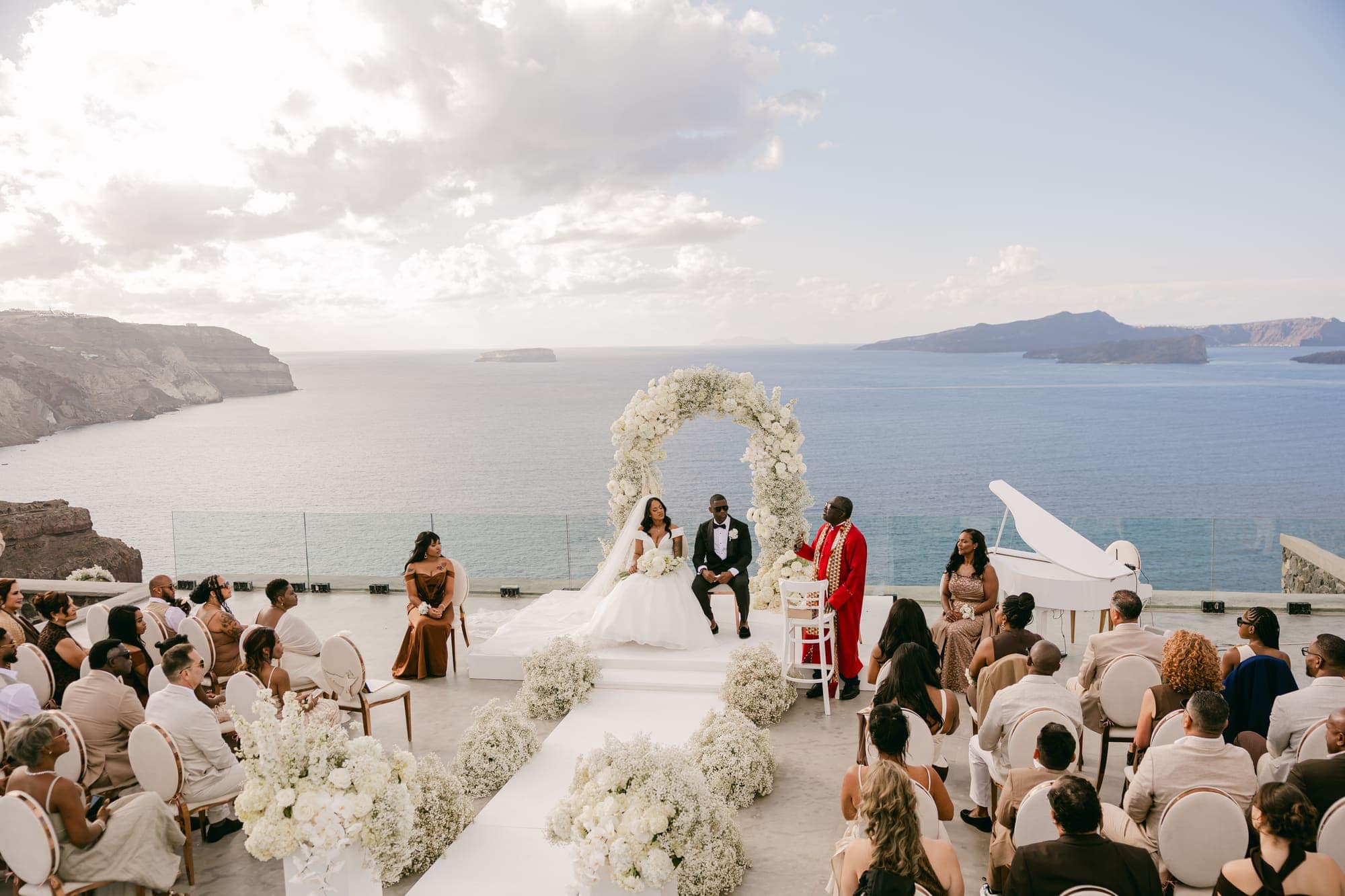 Irlon & Jailleen — the ceremony on the caldera terrace, Caldera terrace, Santorini