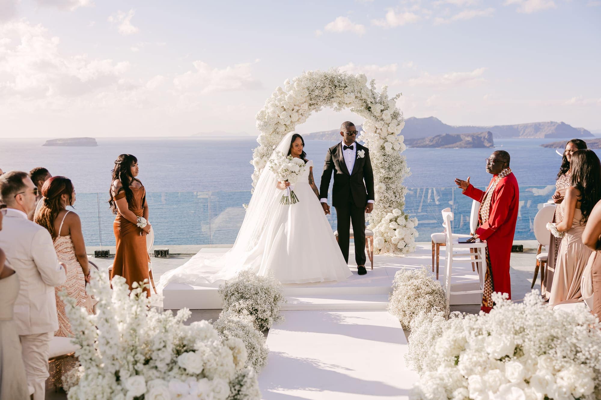 Irlon & Jailleen — the ceremony on the caldera terrace, Caldera terrace, Santorini
