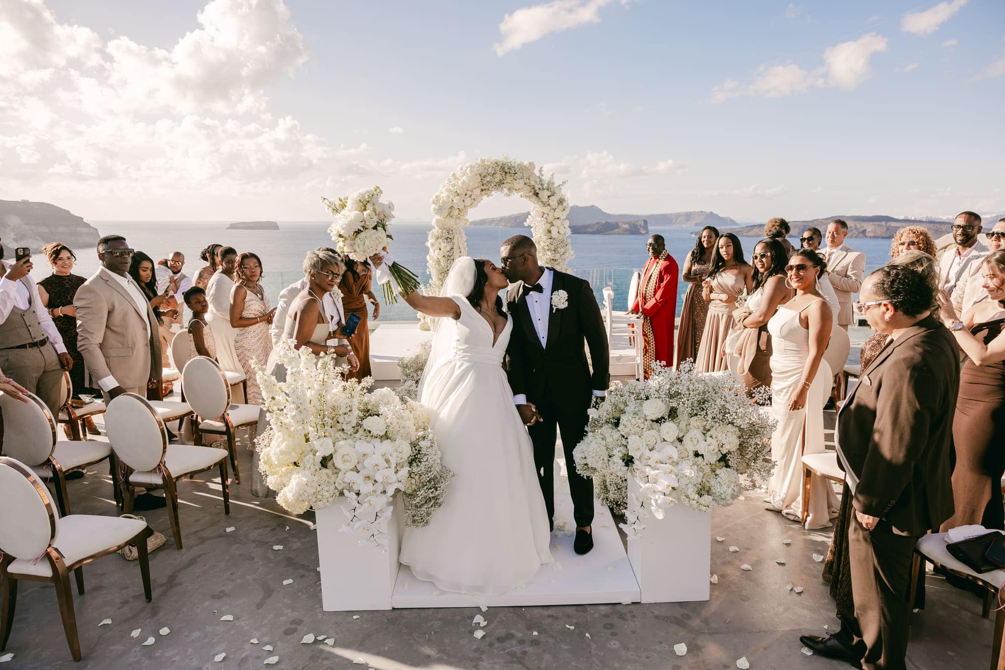 Irlon & Jailleen — the ceremony on the caldera terrace, Caldera terrace, Santorini
