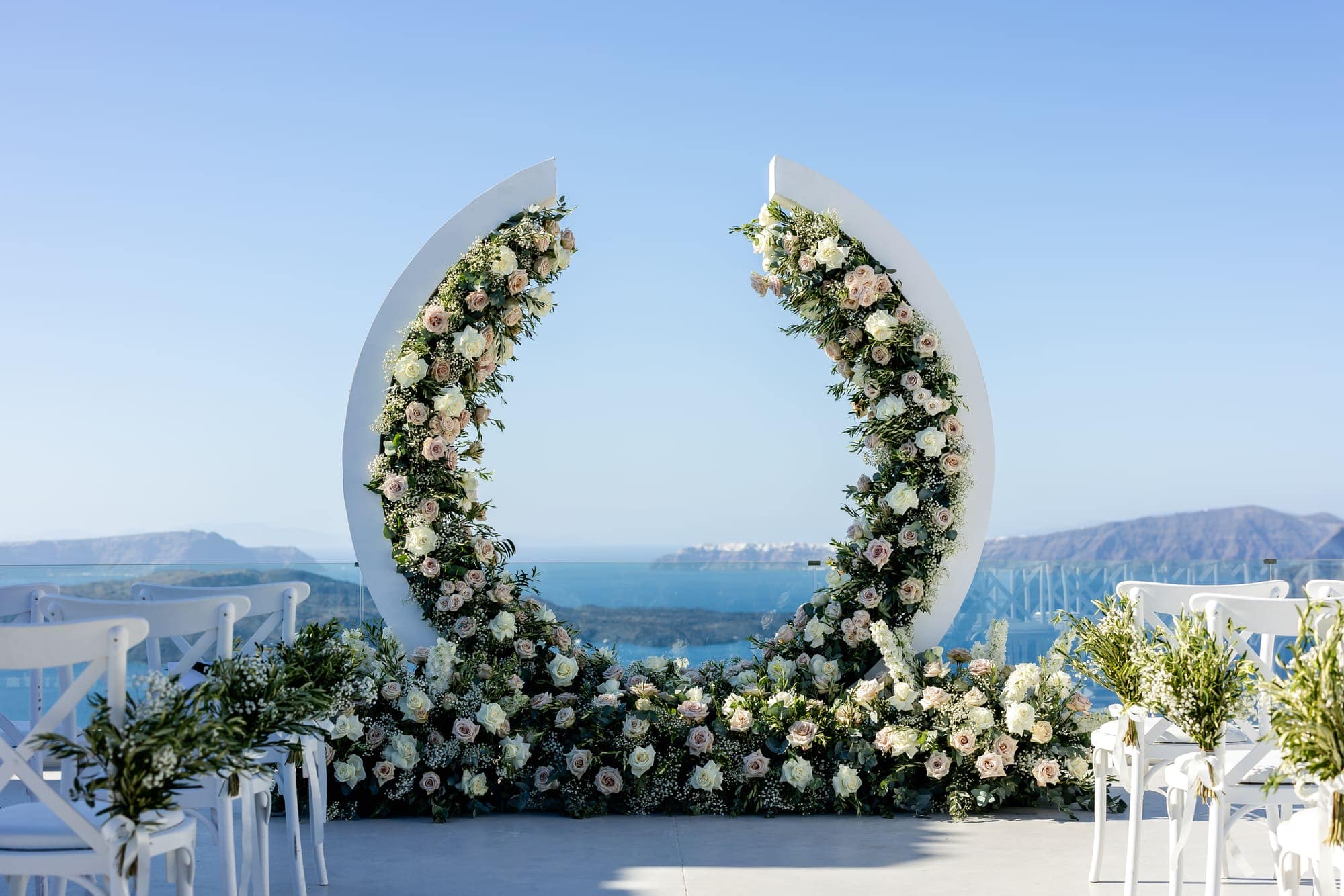 Mary & Chris — the windmill venue and the details before the ceremony, Windmill venue on the caldera, Santorini