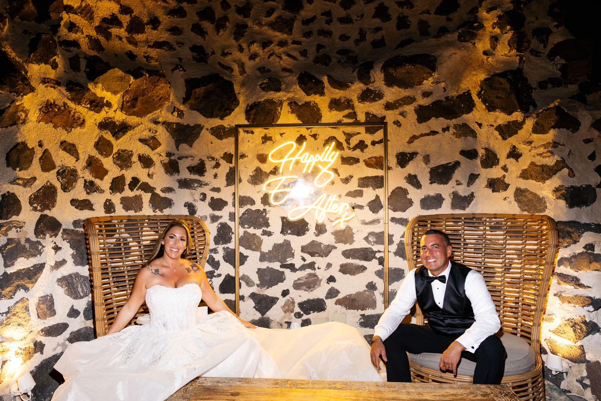 Mary & Chris — the champagne tower, the toasts and the cake, Windmill venue on the caldera, Santorini