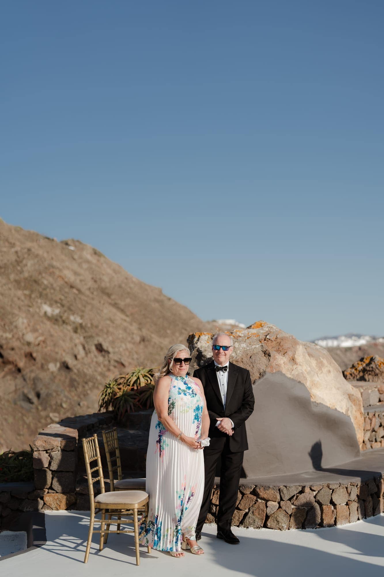 Tina & Kanon — the details and the ceremony circle above the caldera, Cliffside terrace, Santorini