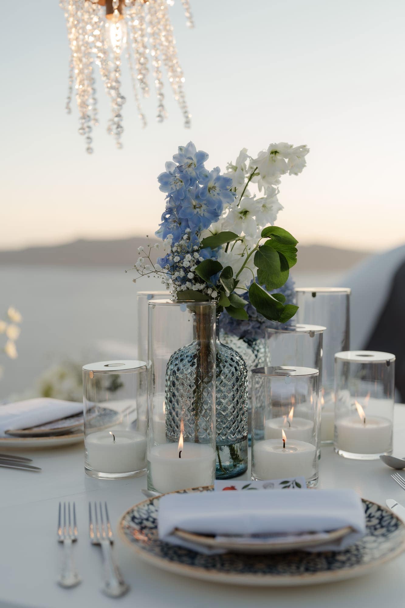 Tina & Kanon — a private dinner for two above the caldera, Cliffside terrace, Santorini